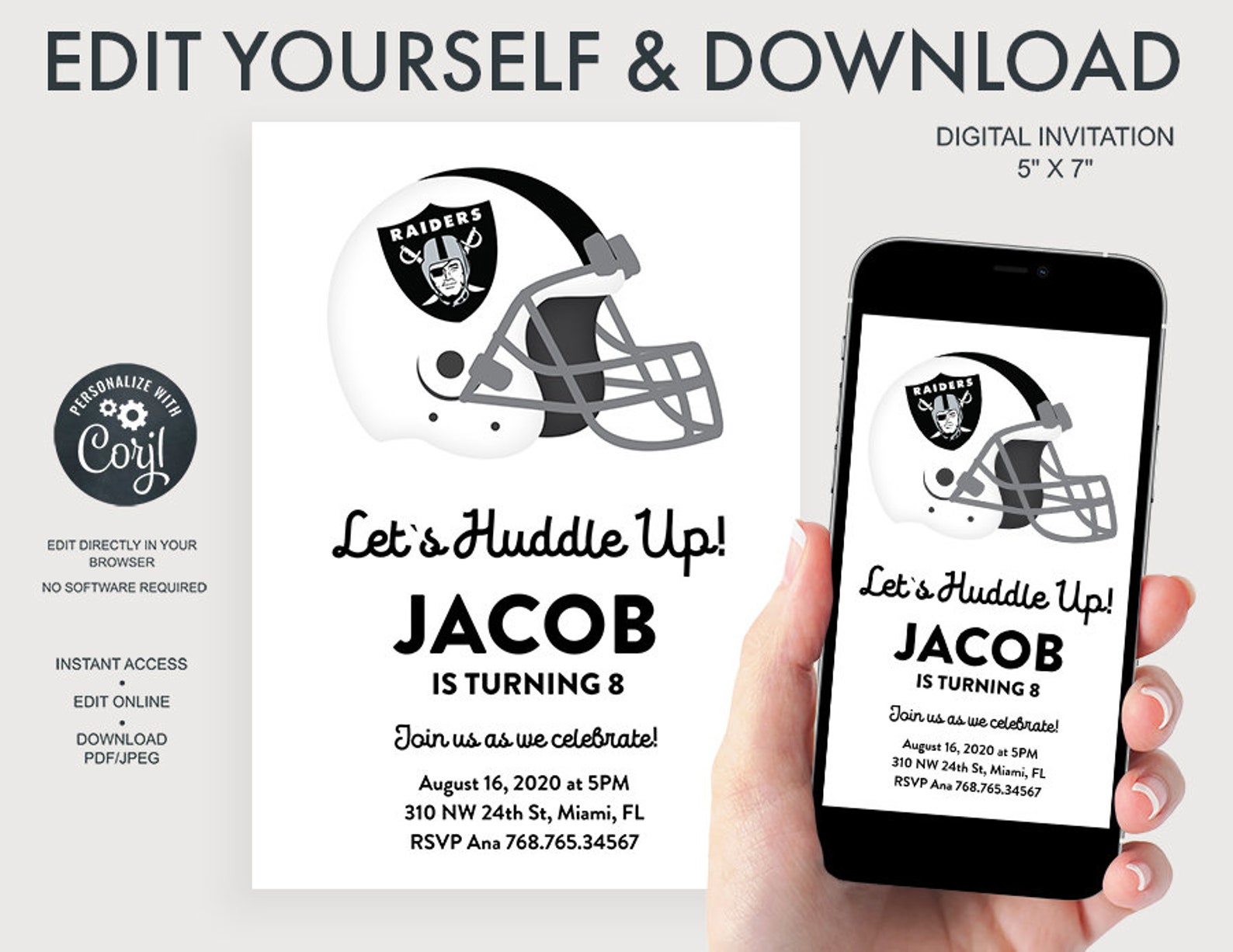 Las Vegas Raiders Digital Birthday Invitation Etsy