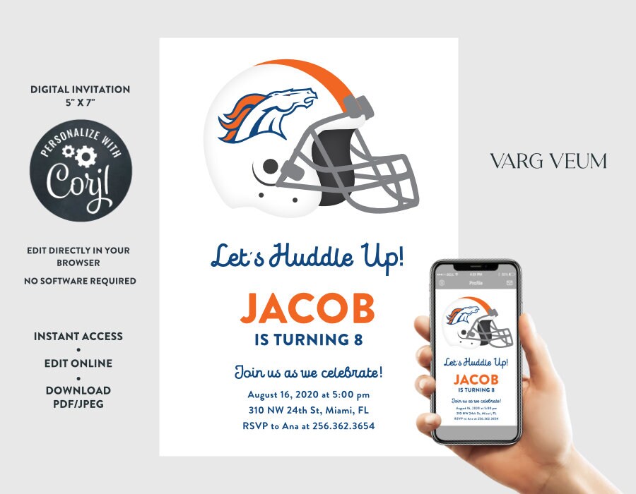 Denver Broncos Digital Birthday Invitation Etsy