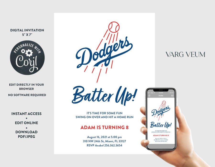 Los Angeles Dodgers Digital Birthday Invitation | Etsy