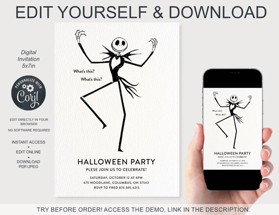 Jack Skellington Halloween Invitation Nightmare Before - Etsy UK