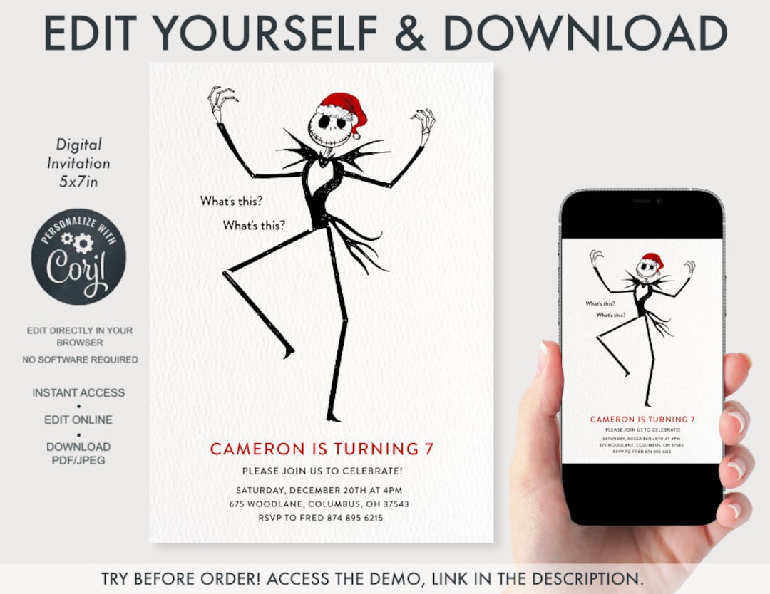 Jack Skellington Birthday Invitation Nightmare Before - Etsy