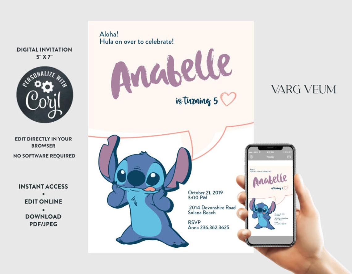 Stitch Birthday Invitation Etsy