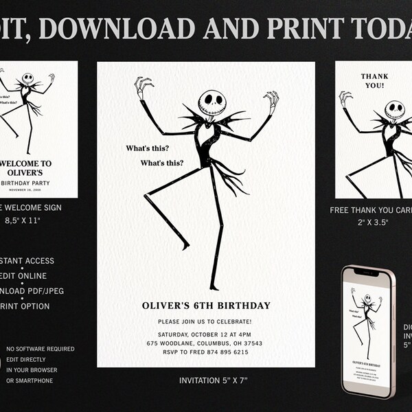Jack Skellington Birthday Invitation Etsy