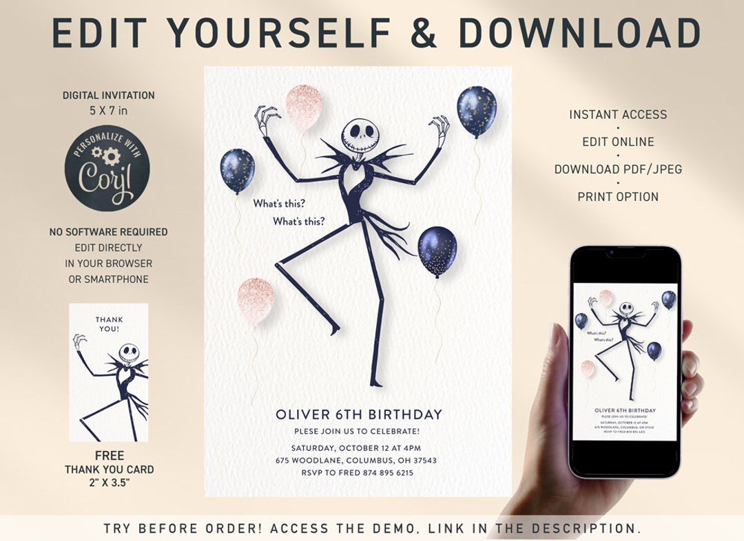 Jack Skellington Birthday Invitation Nightmare Before Etsy