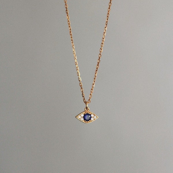 Imperméable - Collier en or Evil Eye - Or vermeil 18 carats - Collier minimaliste - Pendentif Evil Eye - CZ bleu - Collier superposé - Superposition