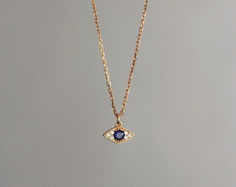 Gold Evil Eye necklace - 18k Gold Vermeil - Minimalist Necklace - Evil Eye Pendant - Blue CZ - Layering Necklace - Stacking - REDCHERRYBLVD