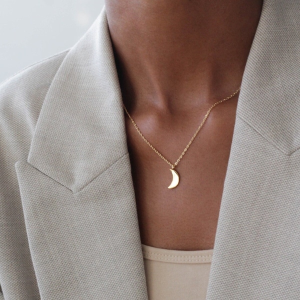 Wasserdicht - 18k Gold Vermeil Mond Halskette - Minimalistische Halskette - Zierliche Mond Halskette - Layering Halskette - Stacking