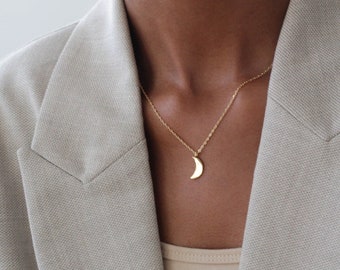 Waterdicht - 18k Gold Vermeil Moon Ketting - Minimalistische ketting - Dainty Moon Ketting - Gelaagdheid Ketting - Stapelen