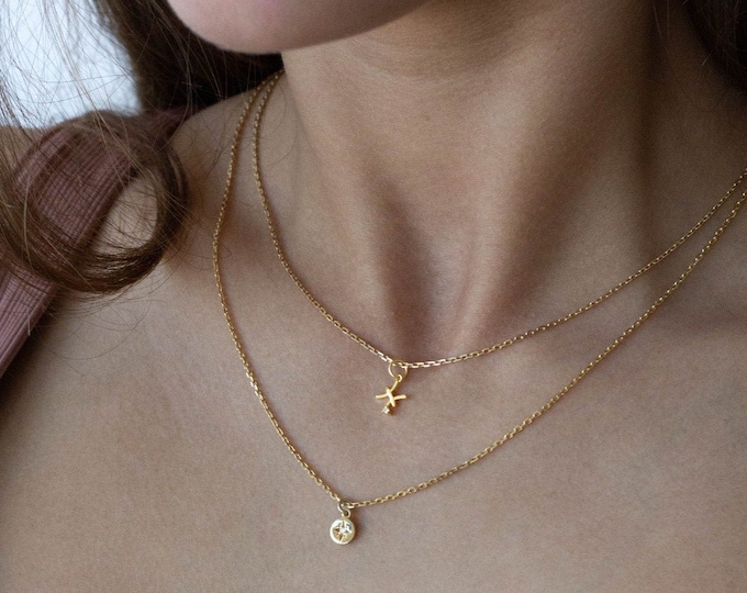 Waterproof - Pisces - 18k Gold Vermeil - Pisces Zodiac Necklace - Pisces Constellation Necklace - Stacking - Layering - Zodiac Jewelry