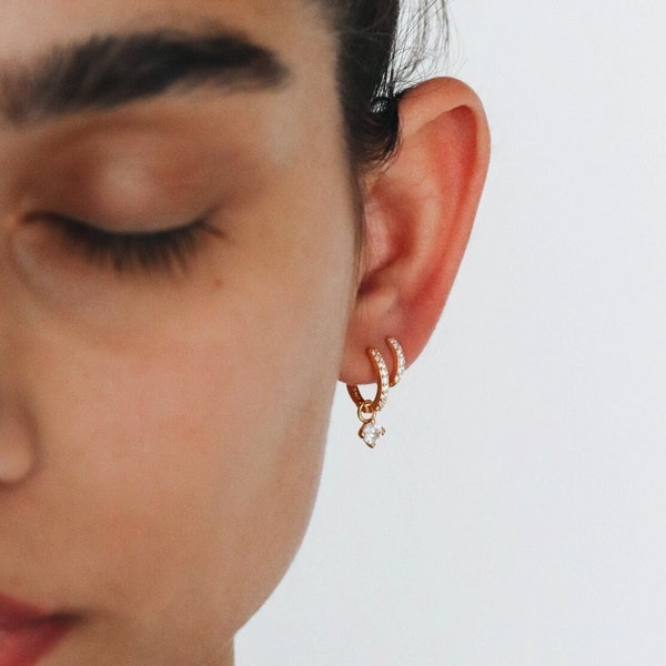 18k Gold Vermeil Earrings - Gold Vermeil Hoops - Gold Dangle Earrings - Stack - Gold Minimalist Earrings - Layering - Stacking -