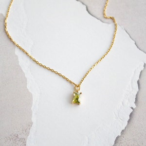 Waterproof - Green Rectangle CZ Necklace - 18k Gold Vermeil - Minimalist Necklace - Green CZ Pendant - Layering Necklace - Stacking