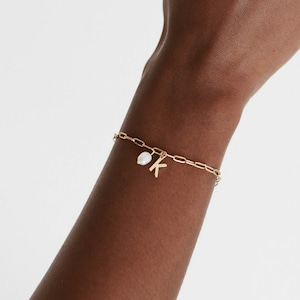 Nunca se desvanece - Resistente al agua - Pulsera con nombre - Pulsera de cadena de oro - Pulsera de perlas - Pulsera con letras - Pulsera de eslabones - BCW21