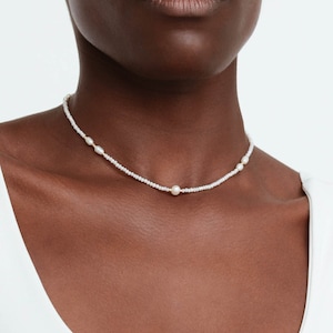 Natural Freshwater Pearl Necklace - Crystal Beads Necklace - Minimalist Necklace - Pearl Choker Necklace  - Gold Pearl Necklace -  N6