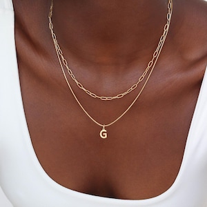 Collar de doble cadena - No se decolora - Resistente al agua - Cadena de oro de 18 quilates - Minimalista - Cadena de oro - Capas - N23