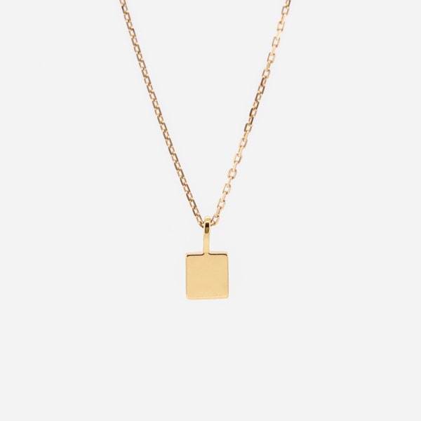 Waterproof - 18k Gold Vermeil Square Necklace - Layering Necklace - Roman Pendant - Stack - Square Necklace - Square Pendant - Stacking