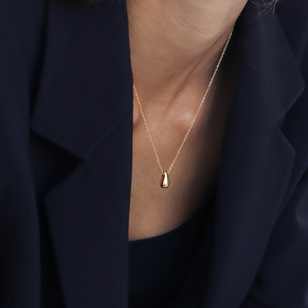 Never Fades - 18K Gold Water Drop Necklace - 18k Gold Vermeil - Minimalist Necklace - Dainty Necklace Disc Necklace - Layering Necklace- N31