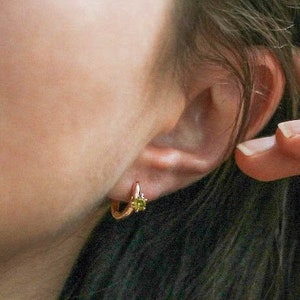 Waterproof - Green CZ Earrings - Gold Vermeil Cubic Zirconia Hoops - 18k Goldplated over Solid 925 Sterling Silver - Gold Vermeil Hoops