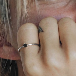 Waterproof - 925 Silver Ring - Black CZ Ring - Solid 925 Sterling Silver - Layering - Stacking Ring - Minimalistic Ring