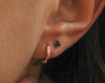 single black stone earrings in gold