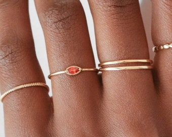 Waterproof - 18k Gold Vermeil Ring - Red CZ Ring - Red Zirconia Ring - Gold Minimalist Ring - Gold Layering Rings - Gold Stacking Ring