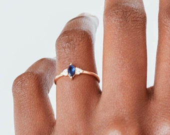 Waterproof - 925 Sterling Silver - 18k Gold Vermeil Ring - White and Blue CZ Ring - Minimalist Ring Gold - Layering Ring - Stacking Ring