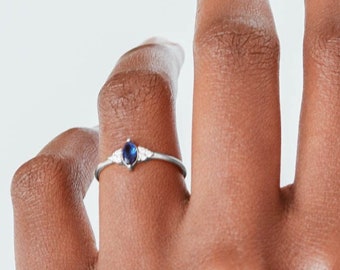 Waterproof - 925 Silver Blue CZ Ring - 925 Sterling Silver - Silver Layering Ring - Silver Stacking Ring - Silver Minimalistic Ring