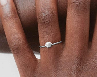 Massiver 925 Sterling Silber Ring - Muschel Ring - Minimalistischer Gold Ring - Schichtung - Schichtung - Stapel Ring - Muschel Ring - REDCHERRYBLVD
