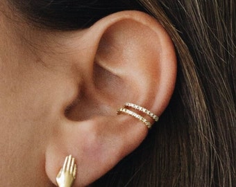 Waterproof - Ear Cuff - 18k Gold Vermeil - White CZ Ear Cuff - Gold Ear Cuff - White Stone Ear Cuff - Stack - Layering - Stacking