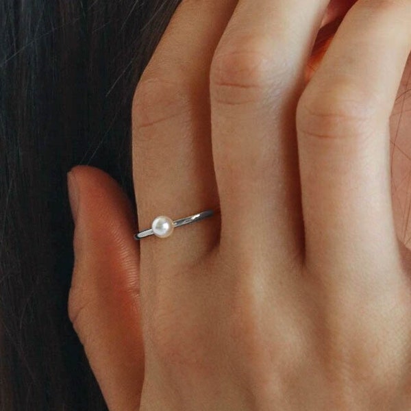 Weißer CZ Ring - 925 Sterling Silber Ring - Perlenring - Stapel - Minimalistischer Ring - Layering - Stapelring - REDCHERRYBLVD