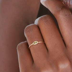 Waterproof - Olive CZ Ring - 18k Gold Vermeil Ring - Green Zirconia Ring - Stack - Minimalist Ring - Layering - Stacking Ring