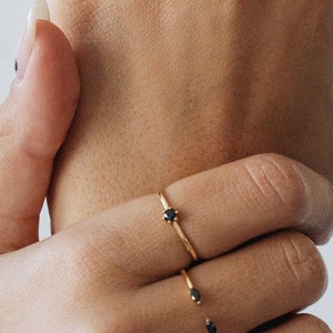 Waterproof - Black CZ Ring - Gold Vermeil Ring - 925 Sterling Silver Ring - Layering - Stacking Ring - Minimalistic Ring - Gold Diamond Ring