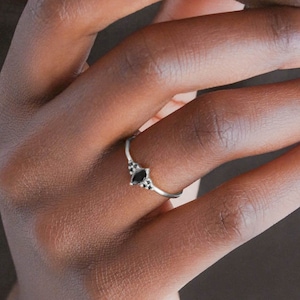 Waterproof - 925 Silver Ring - Black CZ Ring - Solid 925 Sterling Silver - Layering - Stacking Ring - Minimalistic Ring