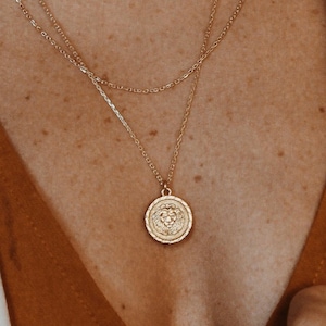 Lion Coin Necklace 18k Gold Vermeil Minimalist Necklace Roman Coin Necklace Disc Necklace Stack Layering Medallion Necklace image 3