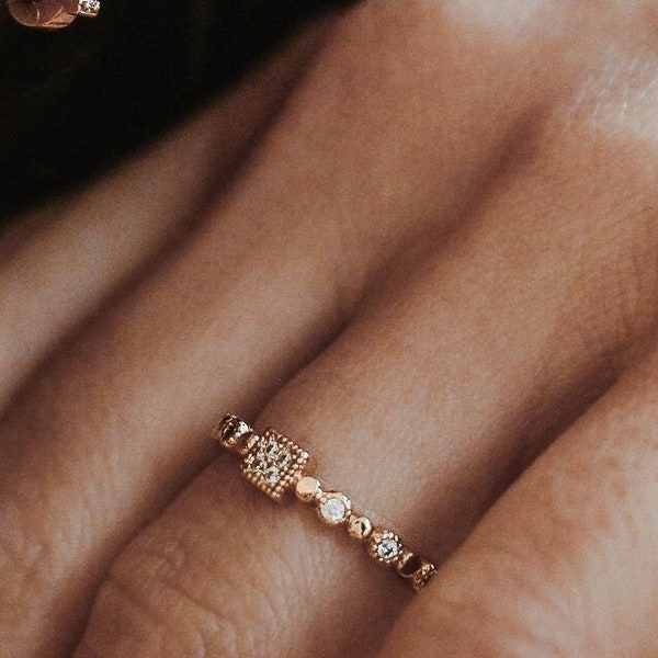 Waterproof - Minimalist CZ Ring - 18k Gold Plated - Square Zirconia Ring - Gold Ring - Dainty Ring - Layering - Stacking Ring