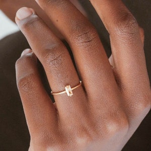 Waterproof - Baguette Ring - Gold Vermeil Ring - Solid 925 Sterling Silver - Champagne CZ Ring - Stacking Ring - Minimalistic Ring