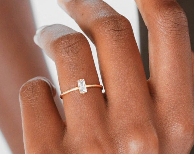 Waterdicht - Baguette Ring - Gouden Vermeil Ring - Massief 925 Sterling Zilver - Gelaagdheid - Stapelring - Minimalistische ring