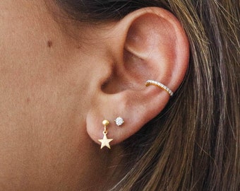 Waterproof - 18k Gold Vermeil Star Studs - Solid 925 Sterling Silver  - Star Earrings  -  Minimalist Studs - Layering - Stacking