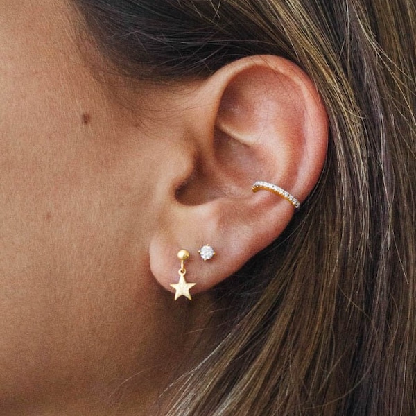 Waterproof - 18k Gold Vermeil Star Studs - Solid 925 Sterling Silver  - Star Earrings  -  Minimalist Studs - Layering - Stacking