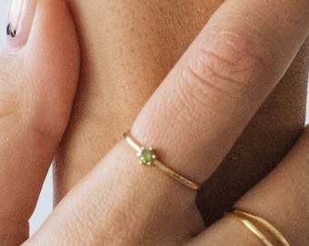 Waterdicht - Olijfgroene CZ Ring - 18k Gouden Vermeil Ring - Massief 925 Sterling Zilver - Gelaagdheid - Stapelring - Minimalistische ring