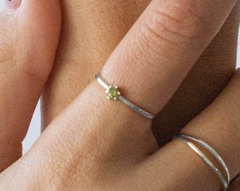 À prova d'água - Prata esterlina 925 sólida - Anel CZ verde oliva - Camadas - Anel de empilhamento - Anel minimalista