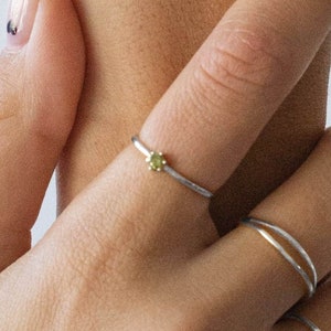 Waterproof - Solid 925 Sterling Silver - Olive Green CZ Ring - Layering - Stacking Ring - Minimalistic Ring
