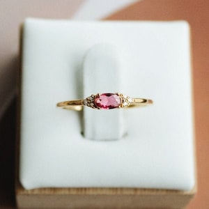 Wasserdicht Rosa CZ Ring 18k Gold Vermeil Ring Rosa & Weiß Zirkonia Ring Minimalistischer Ring Schichtung Stapeln Stapeln Ring Bild 4