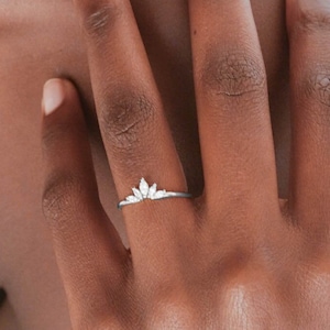 White CZ Crown Ring - 925 Silver Ring - White Zirconia Ring - Minimalist Ring - Layering - Stack -  Stacking Ring - REDCHERRYBLVD