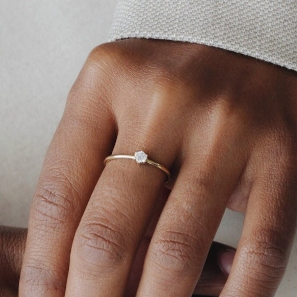 Waterproof - White CZ Ring - Gold Vermeil Ring - Solid 925 Sterling Silver - Layering - Stacking Ring - Minimalistic Ring - Bestseller