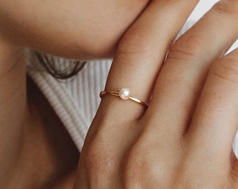 Wasserdicht - 18k Gold Vermeil Ring - 18k Gold Perle Ring - Gold Strand Ring - Minimalistischer Ring - Stapelbar Ring - Gold Minimalist Ring