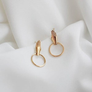 Waterproof - Hand Earrings - 18k Gold Vermeil Hand Shaped Earrings - Gifts for Her - Layering - Stacking - Hands Earrings - Hand Studs