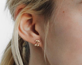 Waterproof - Cherry Studs - Gold Vermeil - Gold Plated over Solid Sterling Silver Studs - Minimalist Cherry Earrings - Layering - Stacking