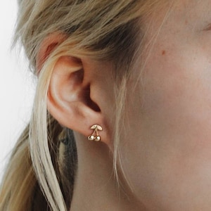 Waterproof - Cherry Studs - Gold Vermeil - Gold Plated over Solid Sterling Silver Studs - Minimalist Cherry Earrings - Layering - Stacking