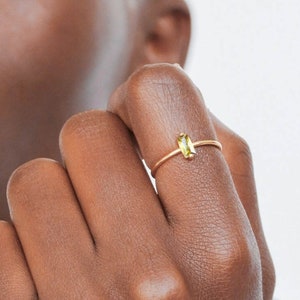 Waterproof - Green CZ Baguette Ring - Gold Vermeil Ring - Solid 925 Sterling Silver - Layering - Stacking Ring - Green Minimalistic Ring