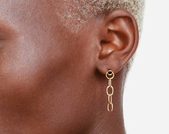 Waterproof - 18K Vermeil Chain Earrings - Chain Studs - Stack - 18k Gold Plated Over 925 Sterling Silver - Layering - Stacking